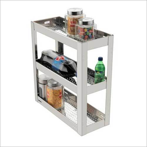 Ss Perforated Pull Out Basket - 21x22x6 Inches | Modern Stainless Steel, 3 Shelves, Rectangular Design for Modular Kitchen Use