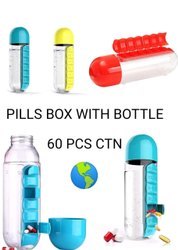 Pills Box With Bottle - Plastic Material | 2 In 1 Portable Water Bottle With Removable 7 Day Pill Organizer, Seven Compartments For Weekly Medications
