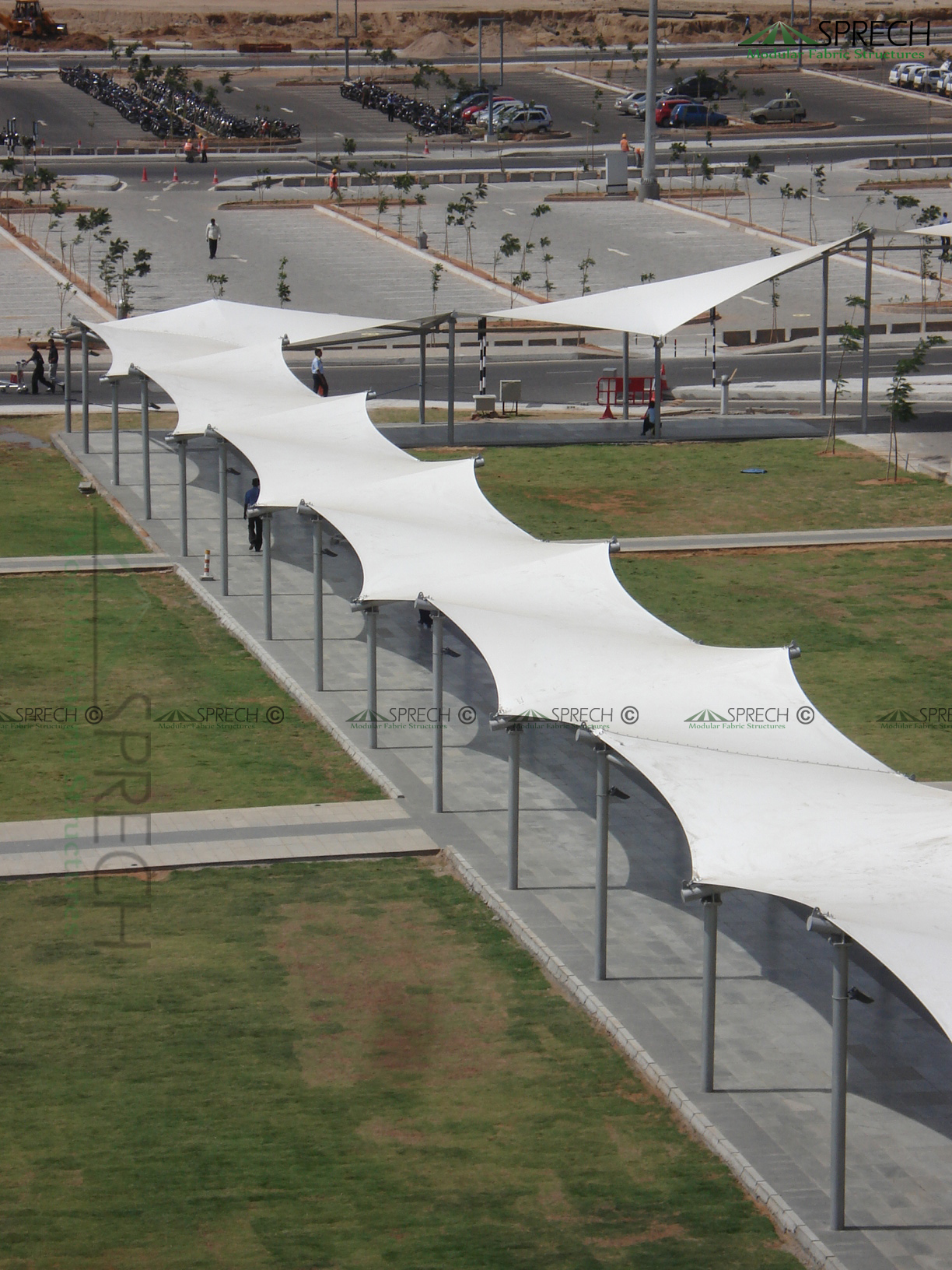 Walk Way Tensile Structure - Ms Frame, Custom Sizes Available, 54 Color Options, Standard Design Type | Versatile Covering For Open Areas