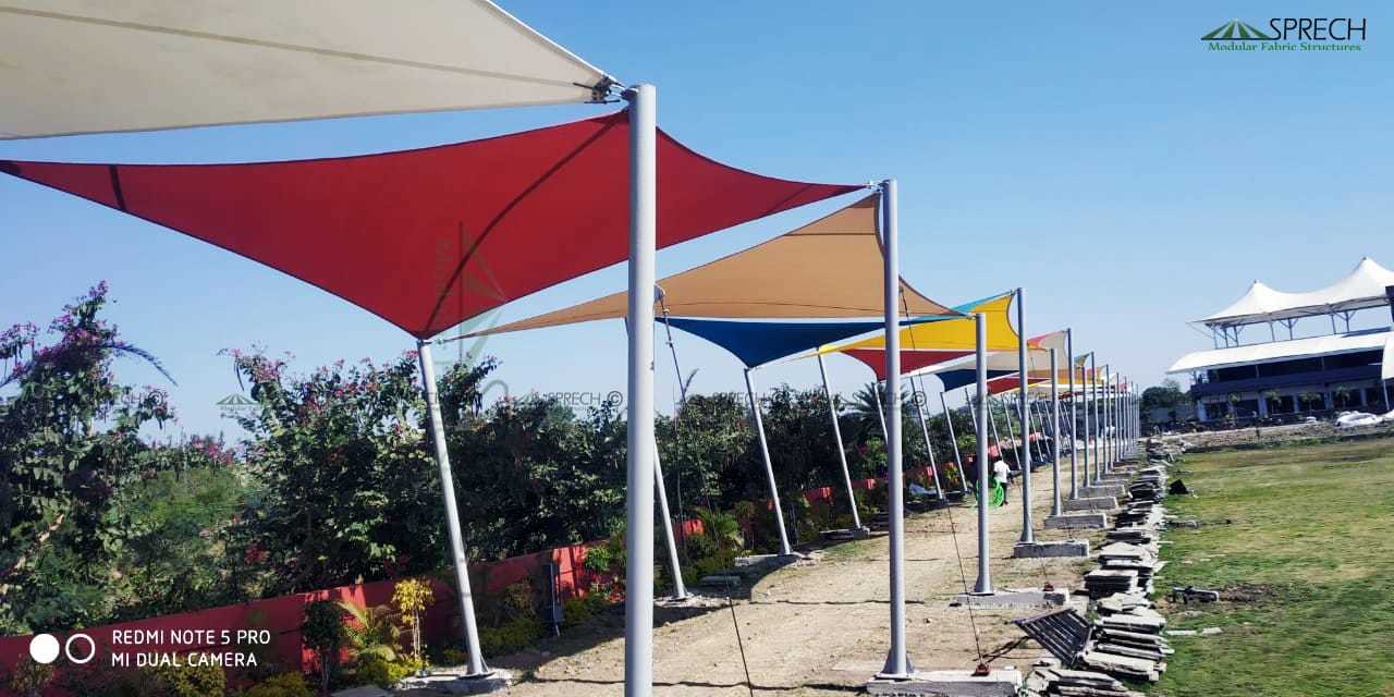 Walk Way Tensile Structure - Ms Frame, Custom Sizes Available, 54 Color Options, Standard Design Type | Versatile Covering For Open Areas