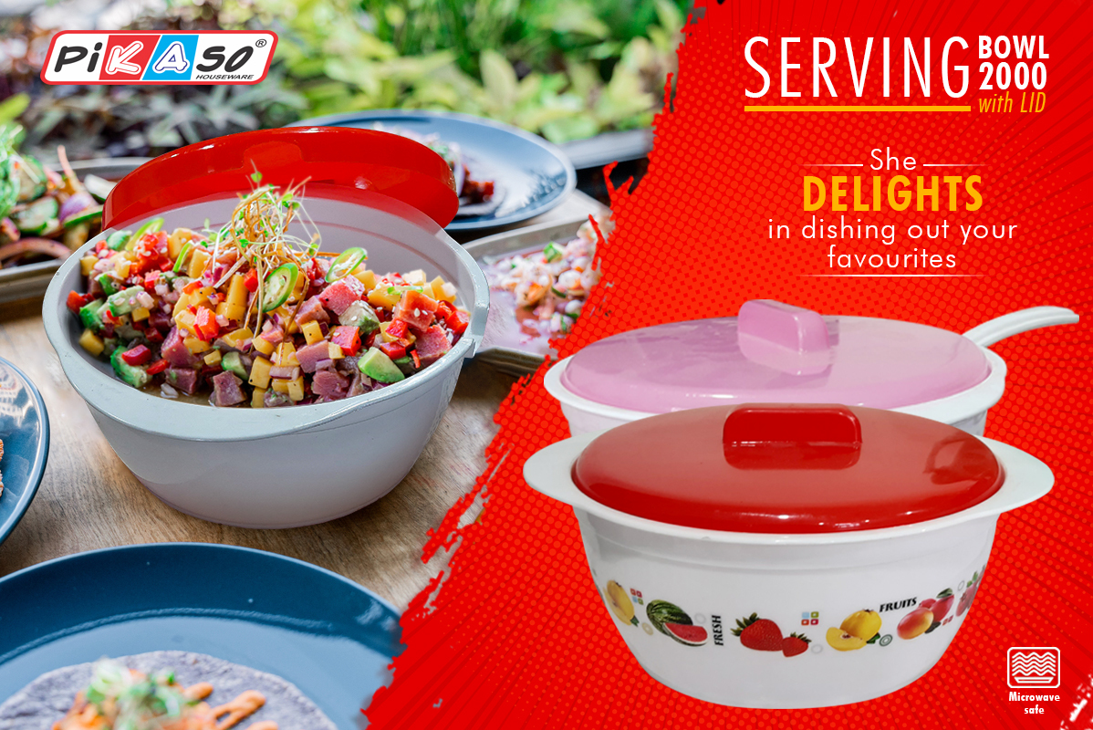 Bowl 2000 With Lid (Shrink Pack) - Polypropylene, 2000 Ml Size, Soft White-orange-yellow-green Color , Microwave Safe, Round Shape, 10x6.5x4 Dimensions