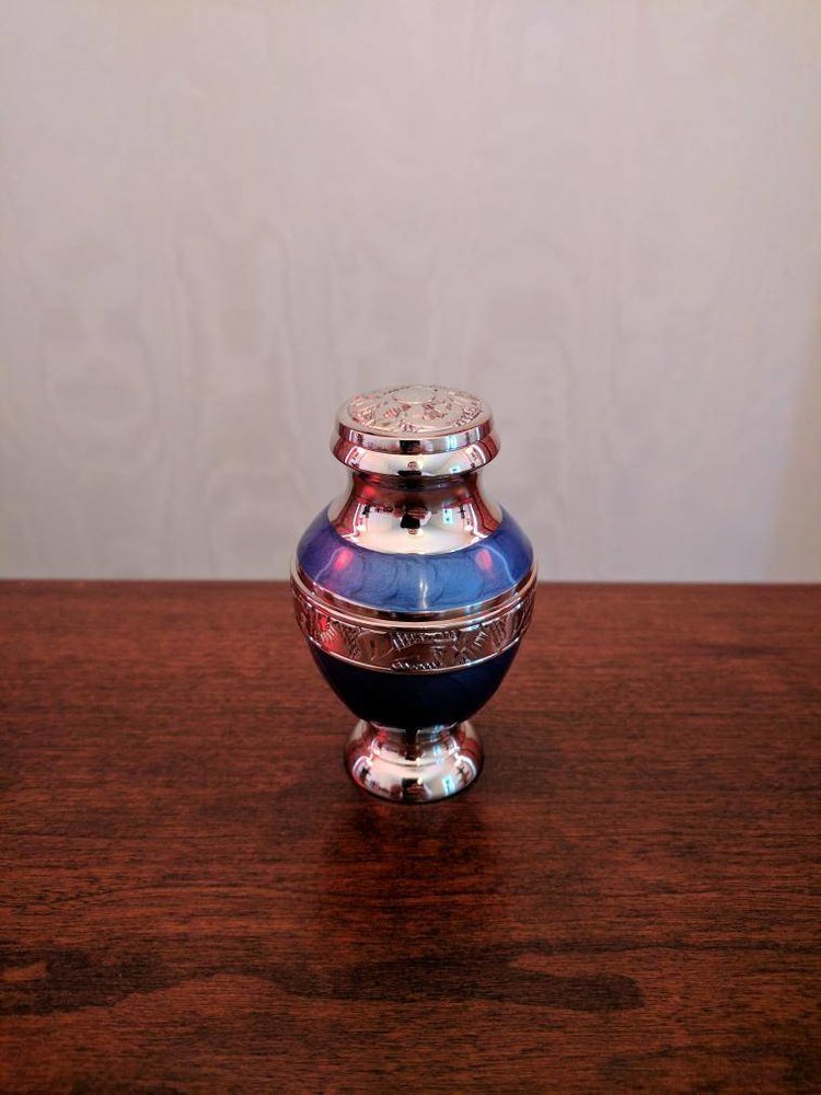 Solid Brass Blue And Gold Keepsake Cremation Urn Funeral Supplies