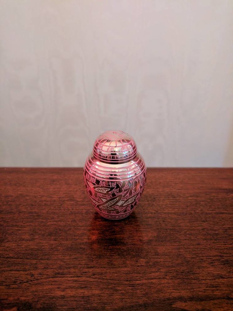 Brass Red With Golden Leraves Engraved Keepsake Cremation Urn