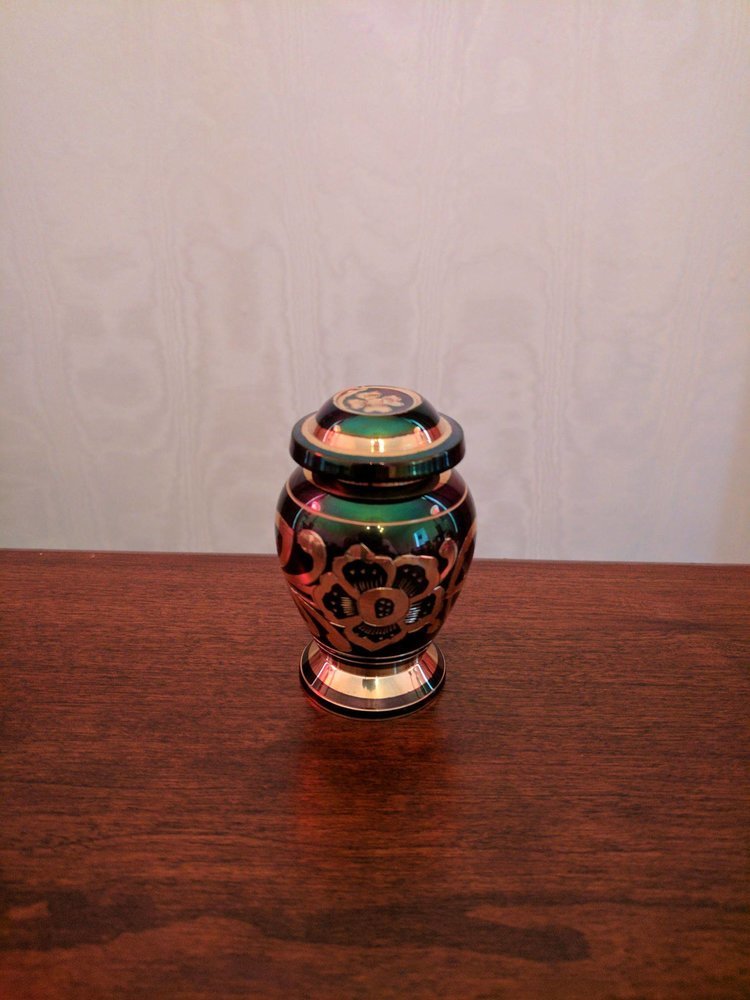 Brass Red With Golden Leraves Engraved Keepsake Cremation Urn