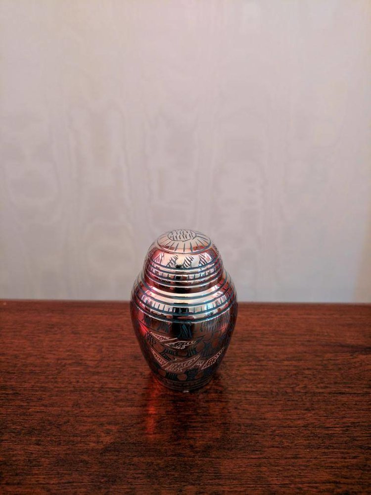 Brass Pink With Golden Rose Engraved Keepsake Cremation Urn Fineral Supplies