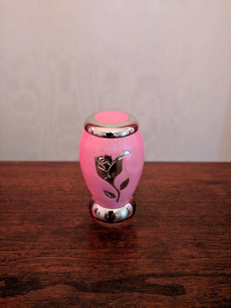 Brass Pink With Rose Engraved Burial Keepsake Cremation Urn Funeral Supplies