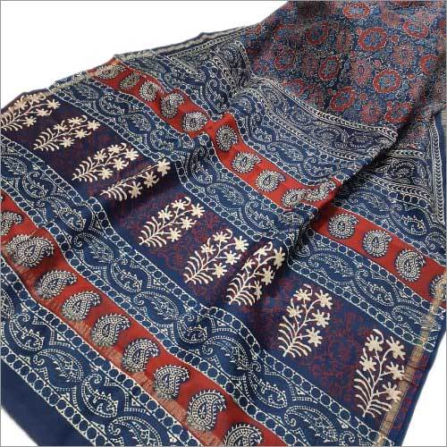 Ladies Bagru Hand Block Printed Pure Chanderi Silk Saree