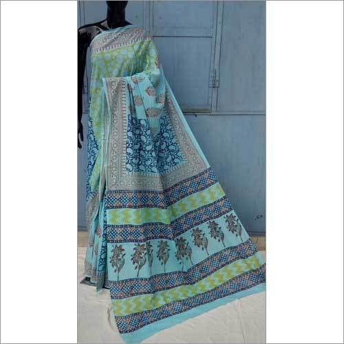 Ladies Bagru Hand Block Printed Cotton Saree