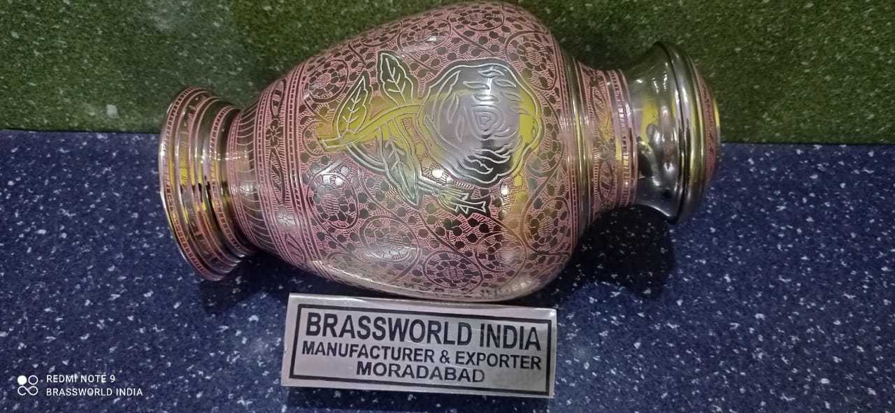 Brass Purple Cremation Urn With Flower Engraved Funeral Supplies