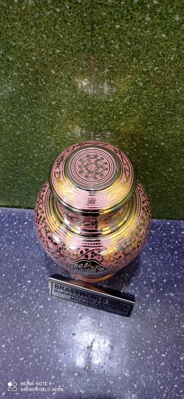 Brass Purple Cremation Urn With Flower Engraved Funeral Supplies