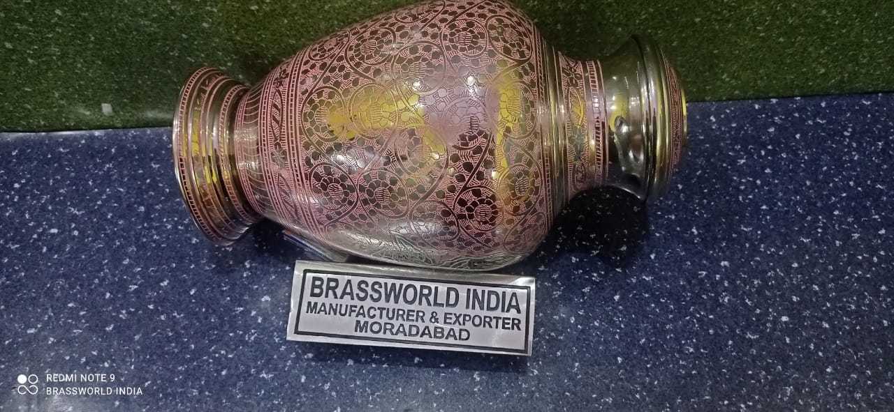 Brass Purple Cremation Urn With Flower Engraved Funeral Supplies