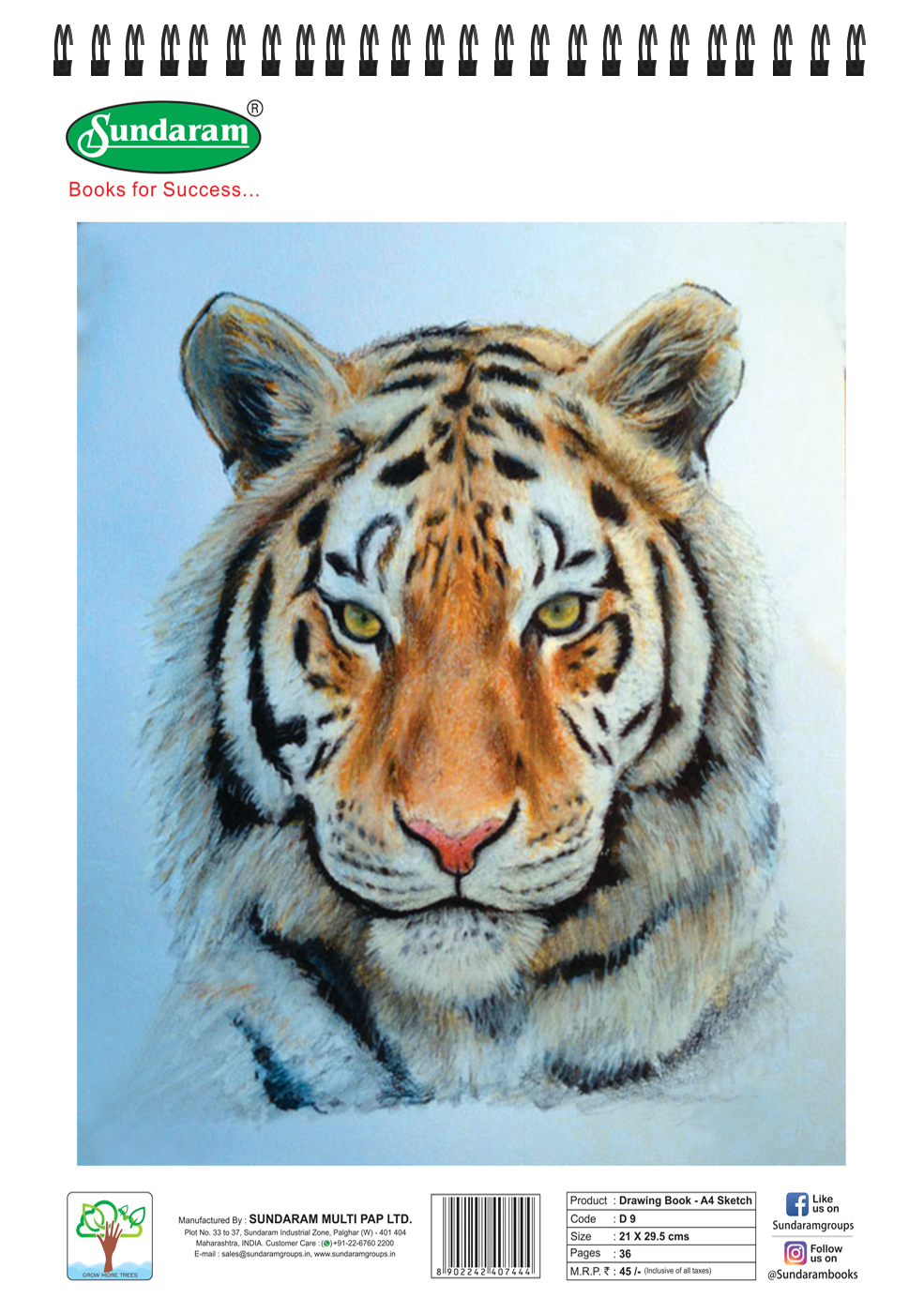 Sundaram Sketch Drawing Book - 100 Gsm Thick Paper, 29.5x21 Cm | Wiro Bound, 36 Plain Pages, Attractive Colorful Covers