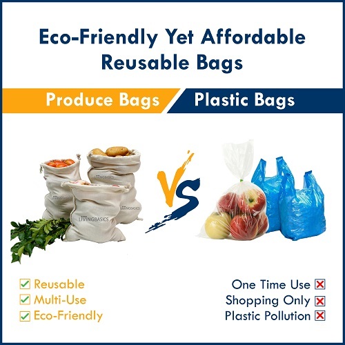 Organic Cotton Produce Bags - 12 Pack (4 Large, 4 Medium, 4 Small) | Durable, Machine Washable, Eco-friendly, Versatile Grocery Storage And Organization Solution
