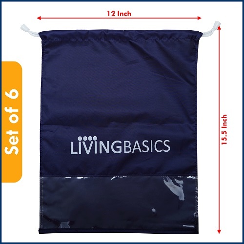 Shoe Cover Bags - Nylon Material Medium Size Navy Blue Color | Durable Travel And Daily Use Storage Bag With Transparent Window Panel & Strong Drawstring