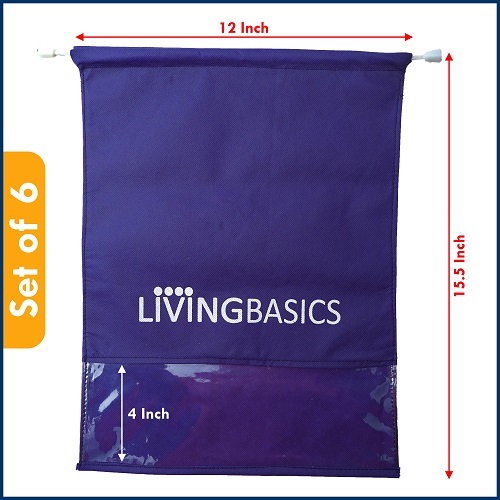 Shoe Cover Bags - Non-woven 16x12 Inches Navy Blue | Abrasion-resistant Transparent Window Strong Drawstring Multipurpose Storage For Travel