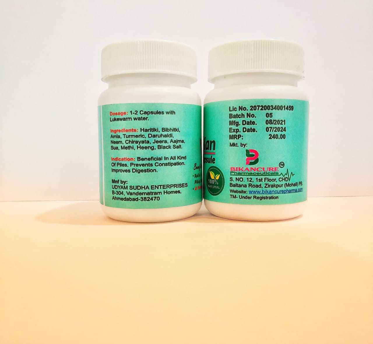Piles-kan Capsule - 100% Herbal & Natural Ingredients, Fast Pain Relief In 2-3 Days, Stops Bleeding In 8-10 Days, 20 Capsules For All Types Of Piles