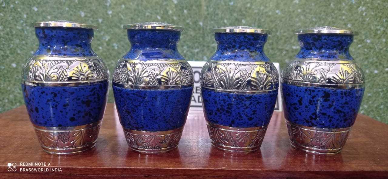 Brass Blue Leaves New Engraved Cremation Urn Funeral Supplies