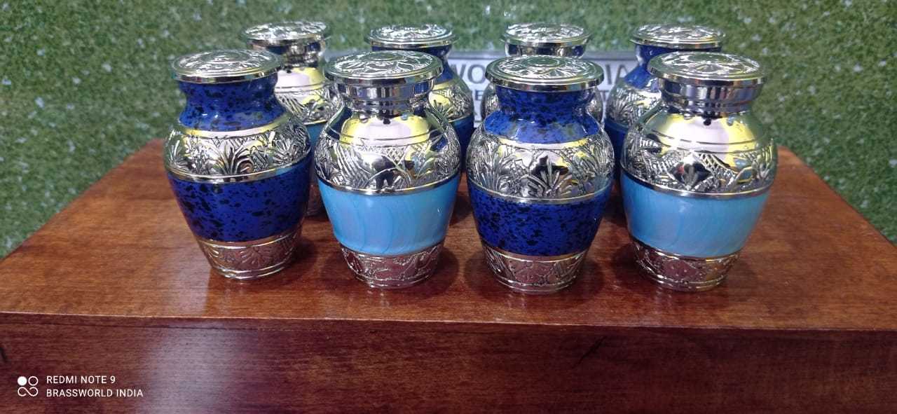 Brass Blue Leaves New Engraved Cremation Urn Funeral Supplies