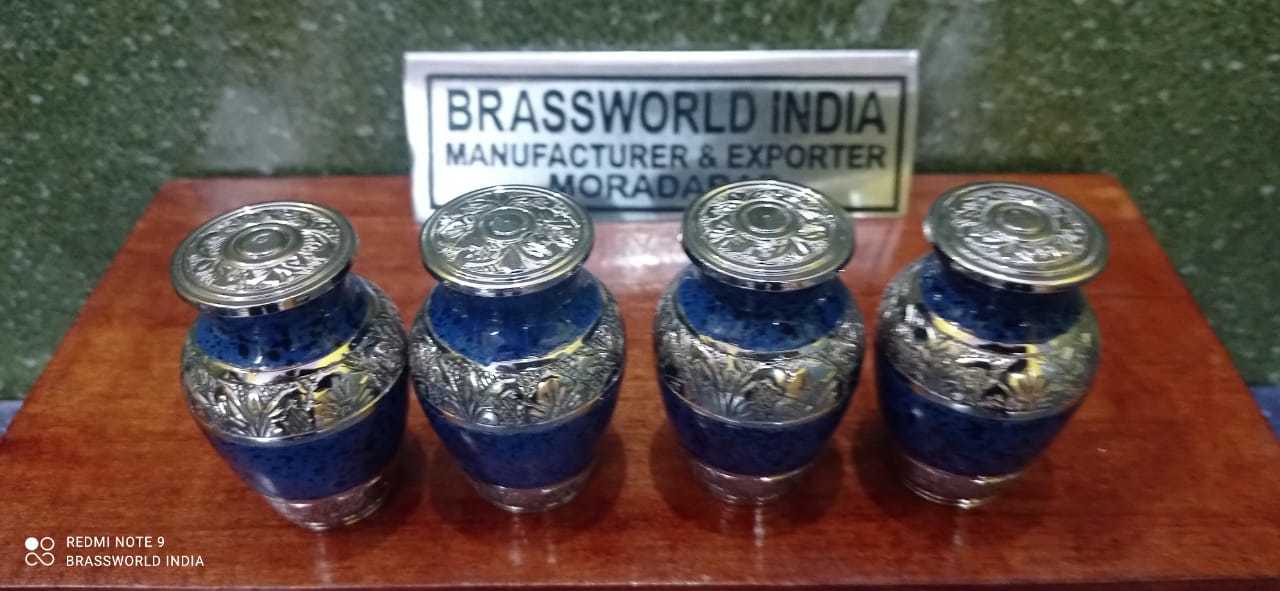 Brass Blue Leaves New Engraved Cremation Urn Funeral Supplies