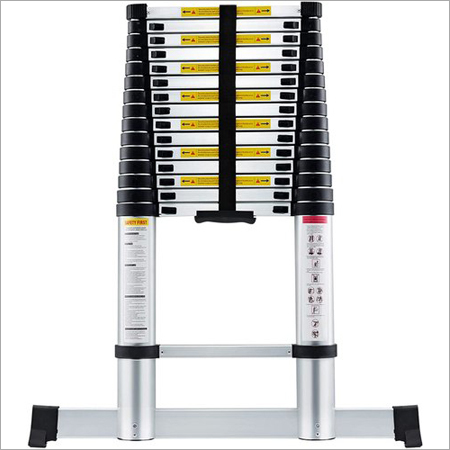 Silver 16.5 Ft (5.0 Meter) Portable Telescopic Aluminum Ladder With Stabilizer Bar,13 Steps