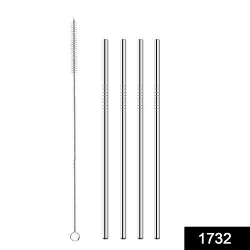 1732 Reusable Stainless Steel Drinking Straws Straight (4 Straight Straws, 1 Brush)