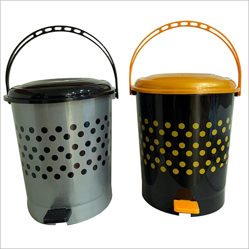 Plastic Dustbin - Polypropylene, Medium Size | Black and Gray with Yellow Accents, Dual-Tone Perforated Design, Lightweight, UV Resistant, Matte Finish