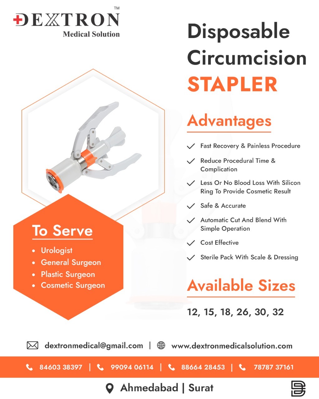 Circumcision Stapler - Plastic, Available In Sizes 12mm To 32mm | Portable Urology Surgery Equipment For Clinical Use