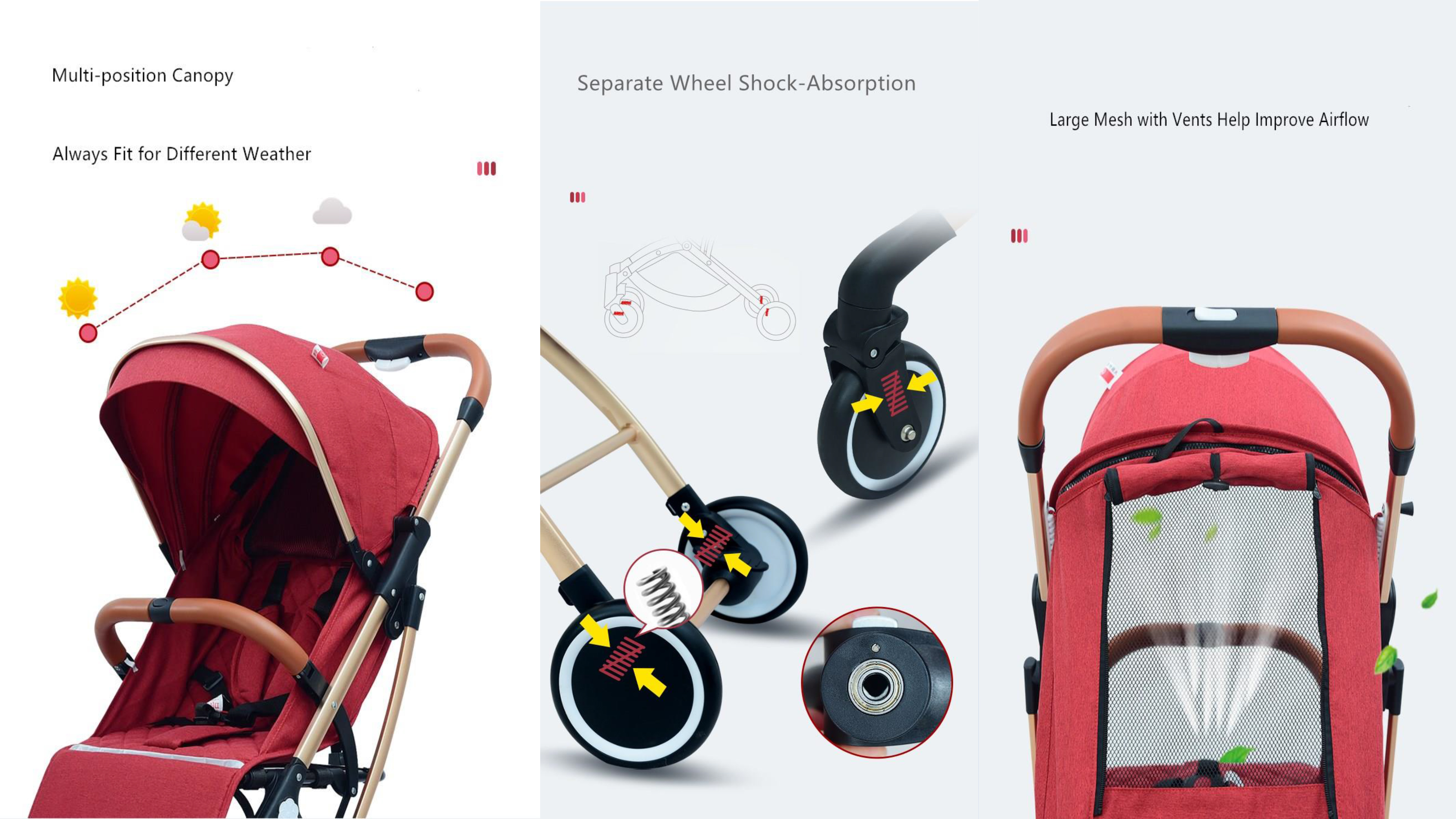 Baby Stroller N801 - Aluminum Alloy Frame, 100x63x42cm Size, Multicolor Canopy | Lightweight 6kg, Perfect For Kids Aged 3-6