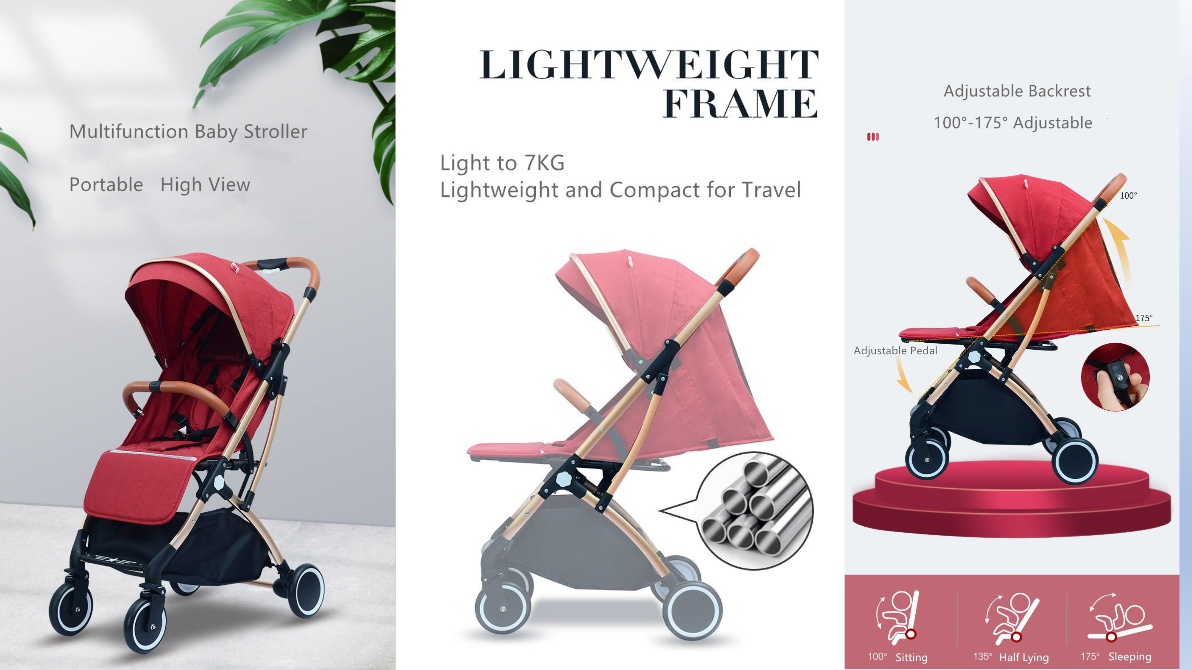 Baby Stroller N801 - Aluminum Alloy Frame, 100x63x42cm Size, Multicolor Canopy | Lightweight 6kg, Perfect For Kids Aged 3-6