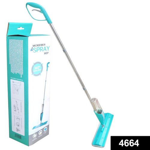 4664 Cleaning 360 Degree Floor Mop with Spray - Aluminum & Microfiber, Standard Size, Green | Easy Assemble, 4-Piece Set, Full Floor Coverage