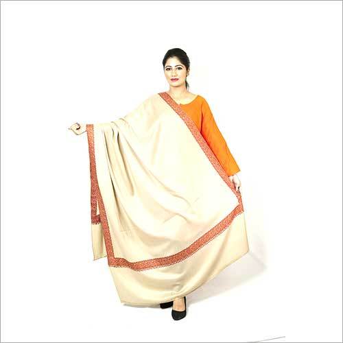 ऑफ व्हाइट 100X200Cm नीम दौर नीडल वर्क एम्ब्रायडरी वूल शॉल