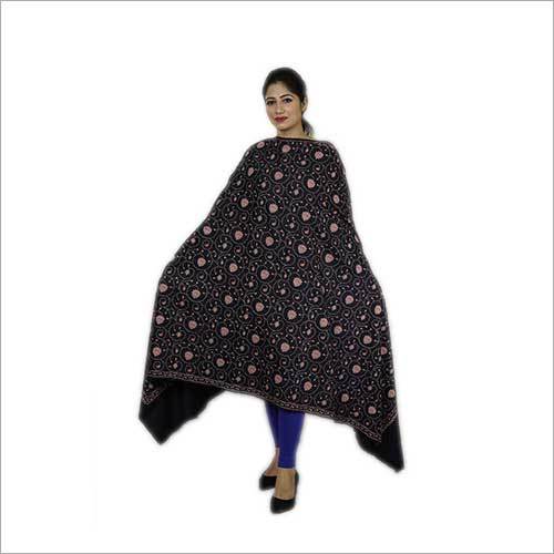 Black Jaal Kashmiri Embroidered Wool Shawl