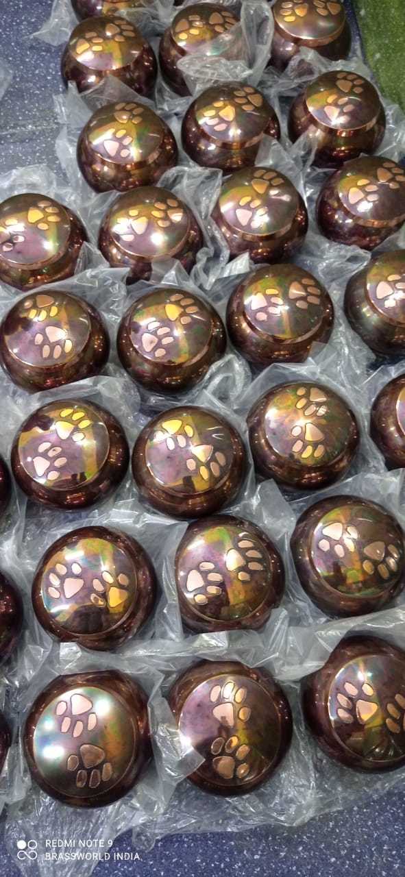 Brass Brown Pet Paw Printed Pet Urn Manufactured From India