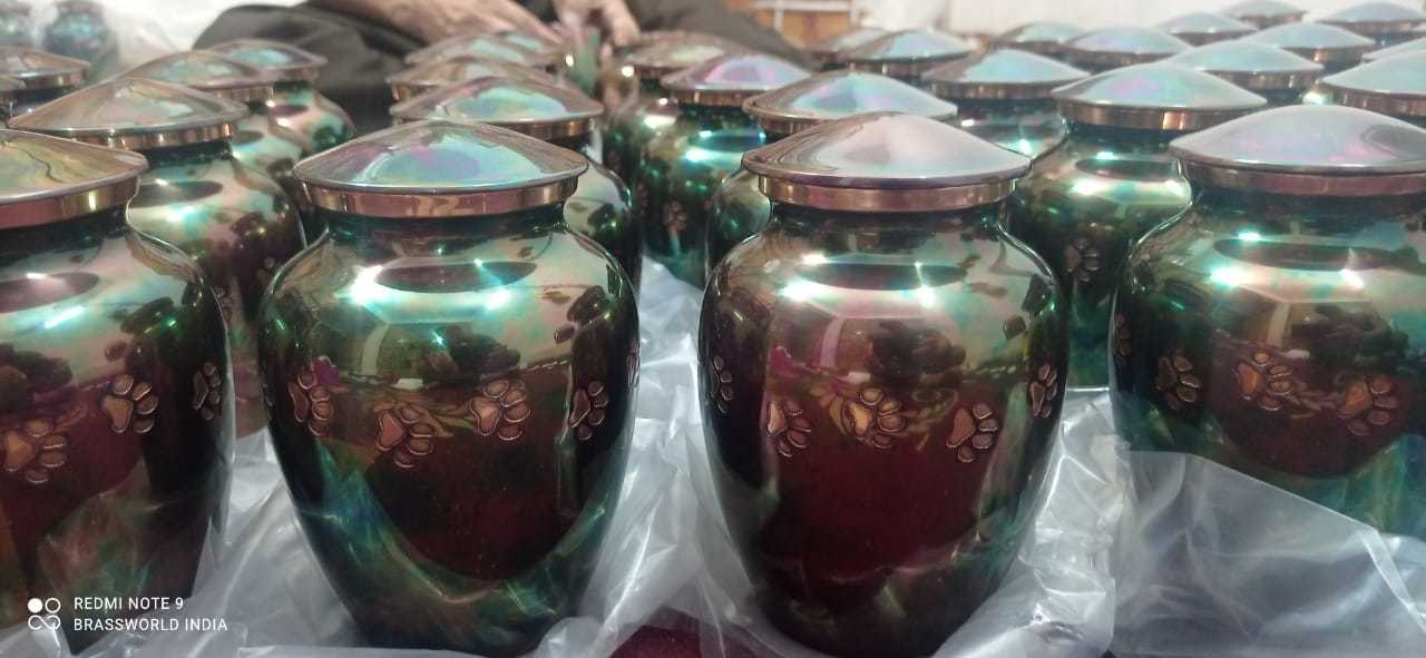 Brass Brown Pet Paw Printed Pet Urn Manufactured From India