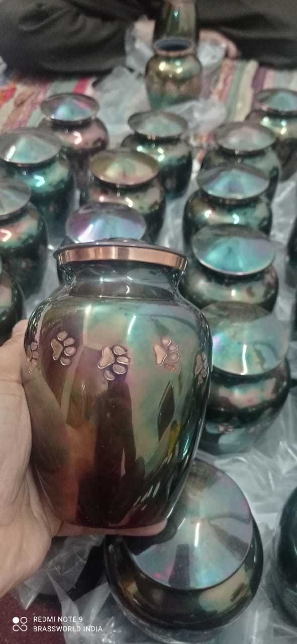 Brass Brown Pet Paw Printed Pet Urn Manufactured From India