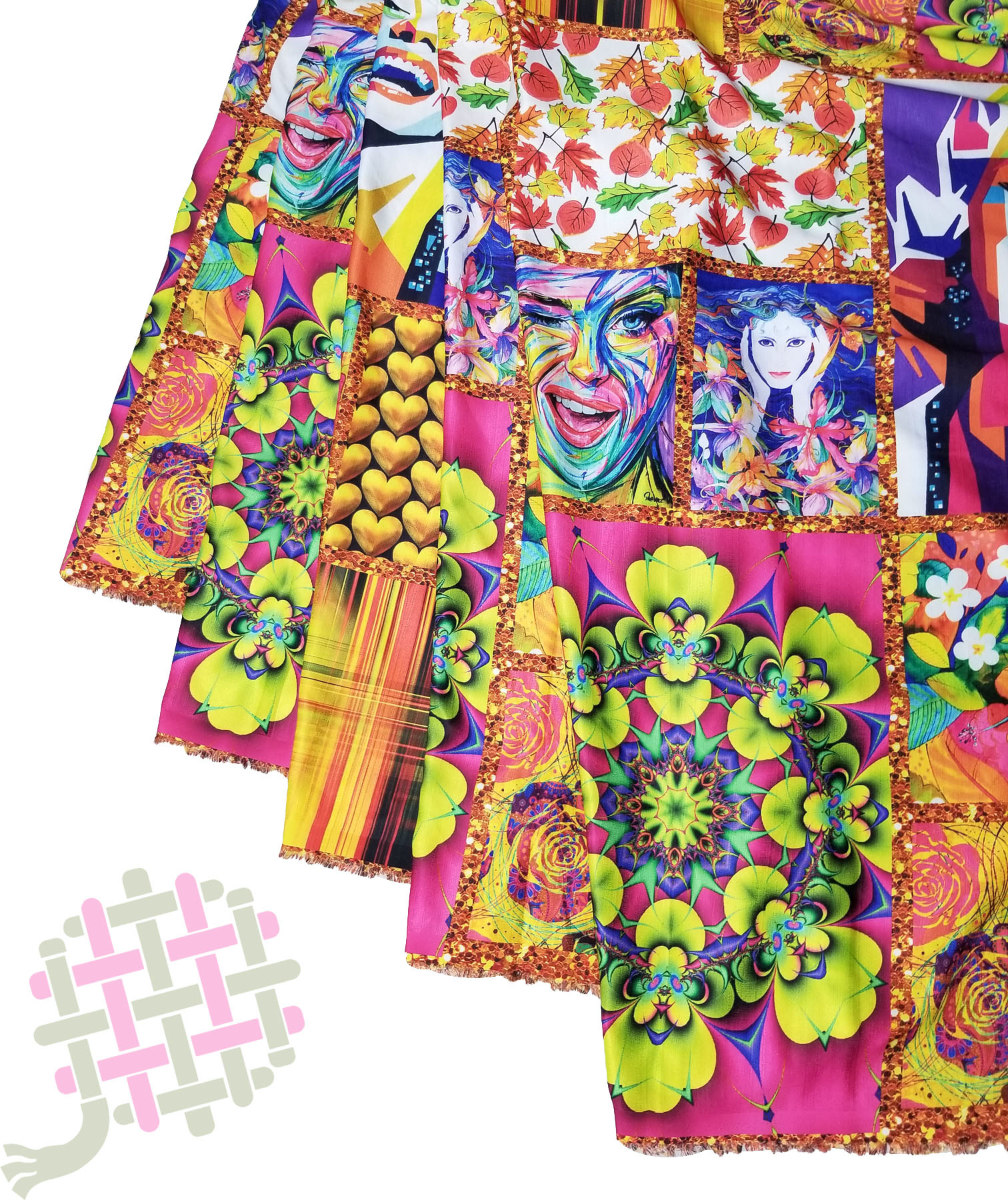 Deearna Export's Fancy Multi-design Digital Print Khadi Rayon Unstitched Fabric - 58" Width, Multicolor (Gold, Green, Purple, Pink) For Diverse Garment Creation