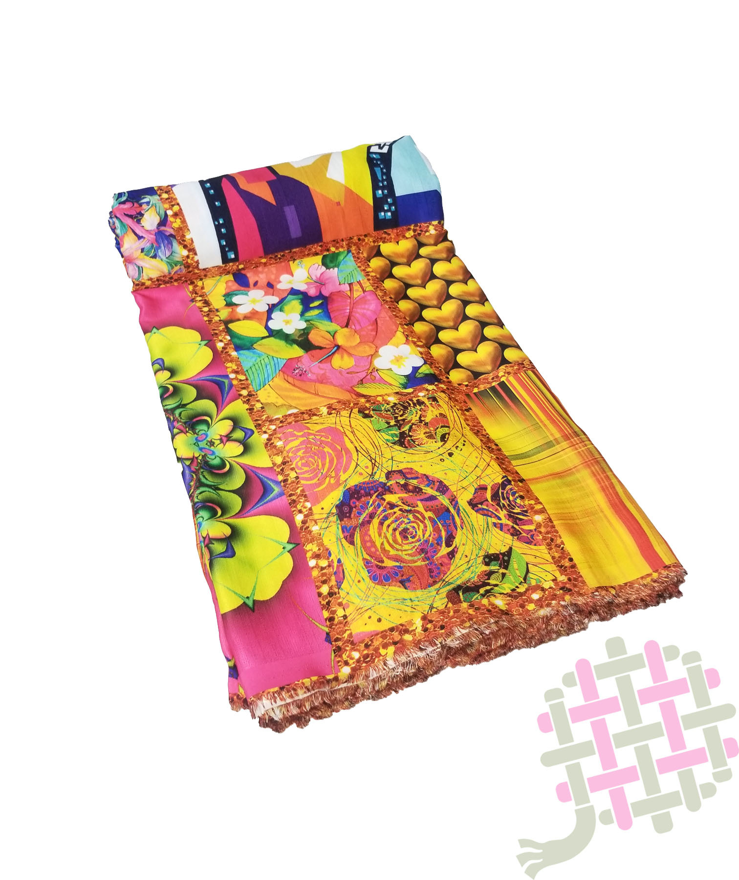 Deearna Export's Fancy Multi-design Digital Print Khadi Rayon Unstitched Fabric - 58" Width, Multicolor (Gold, Green, Purple, Pink) For Diverse Garment Creation