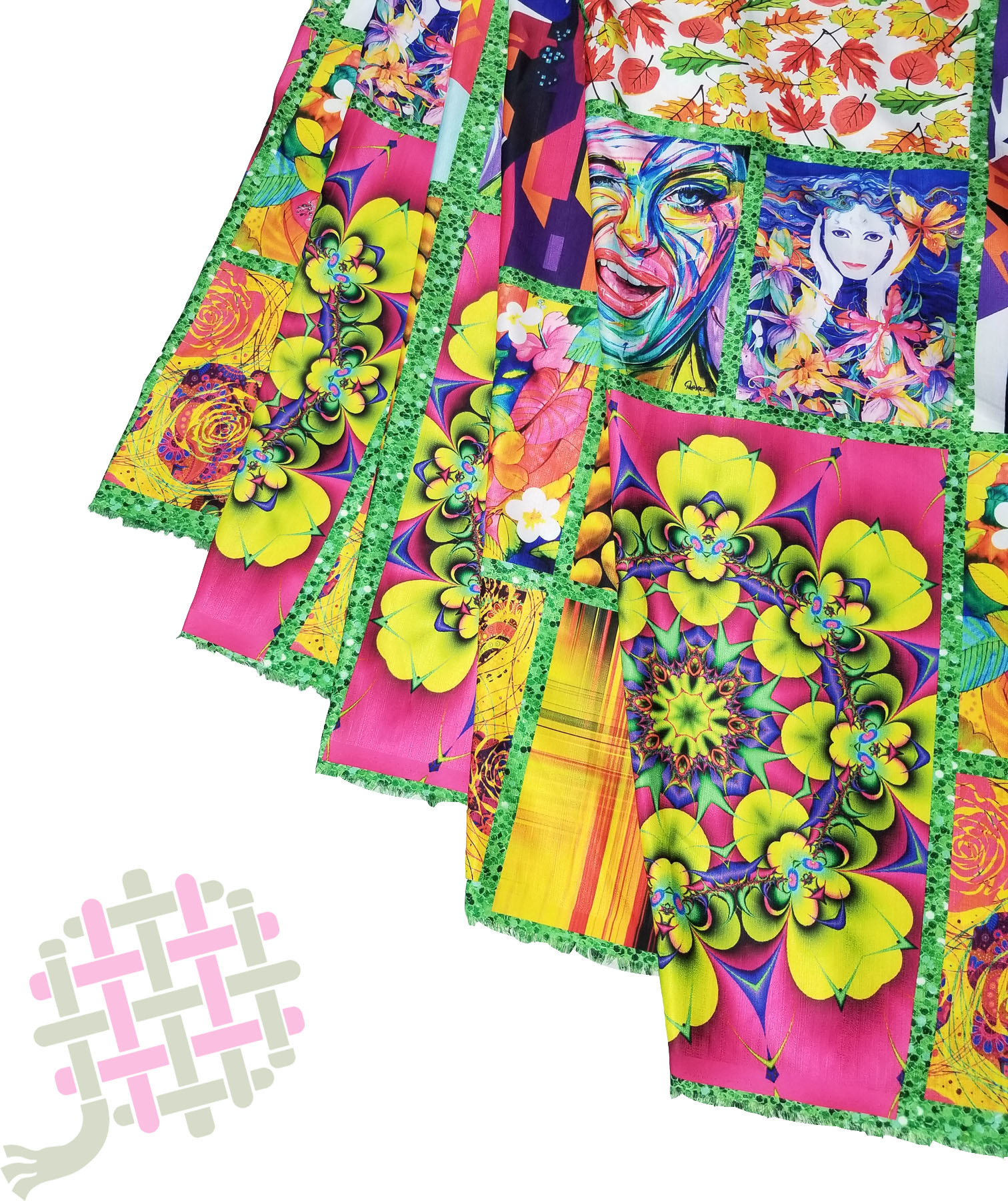 Khadi Rayon Digital Print Fabric - 58" Width, Multicolor Gold, Green, Purple, Pink | Ideal For Kurtis, Gowns, Dresses And More
