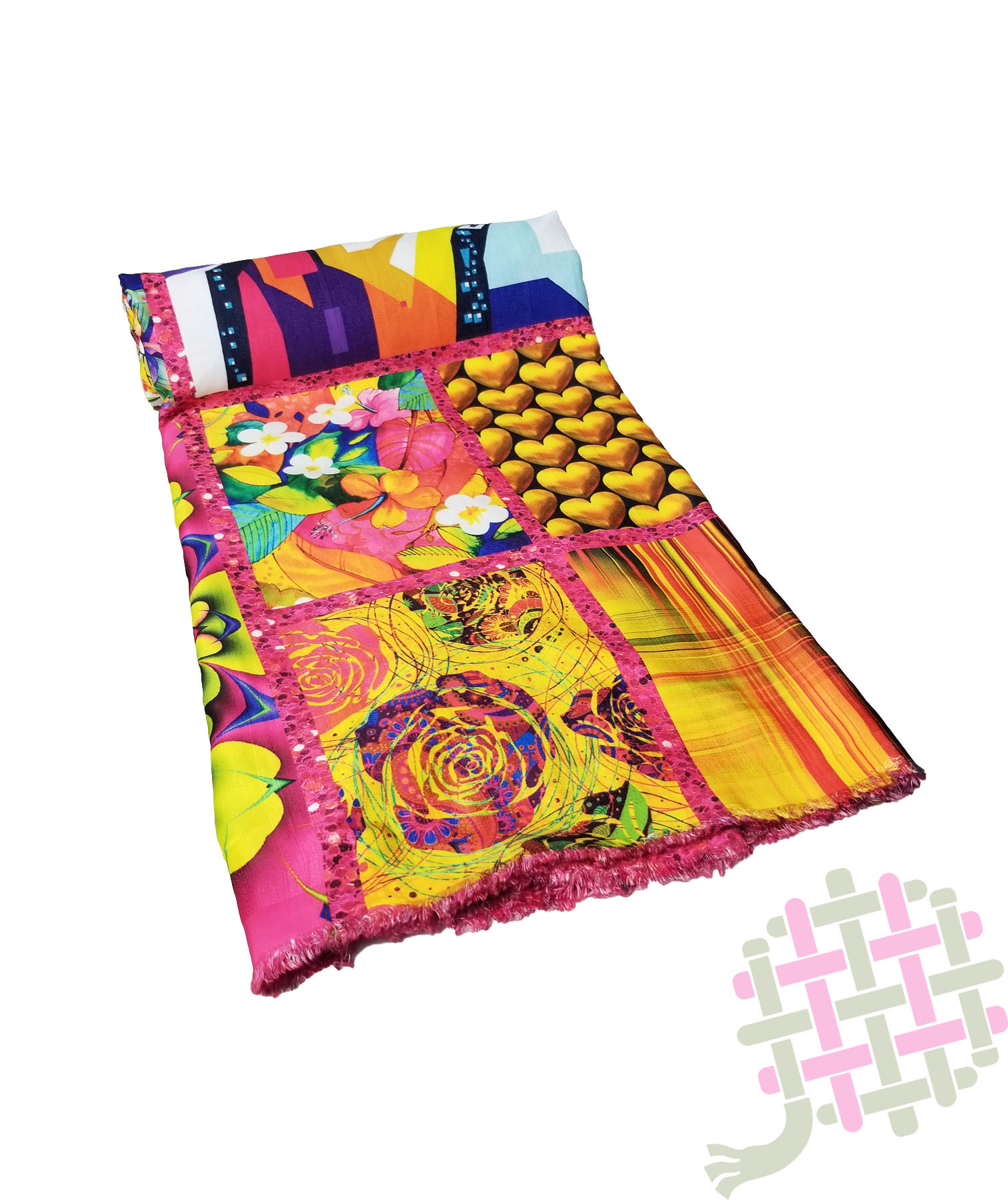 Khadi Rayon Digital Print Unstitched Fabric - 58" Width, Multicolor Gold, Green, Purple, Pink | Washable, Versatile For Kurti, Gown, Dress, And More