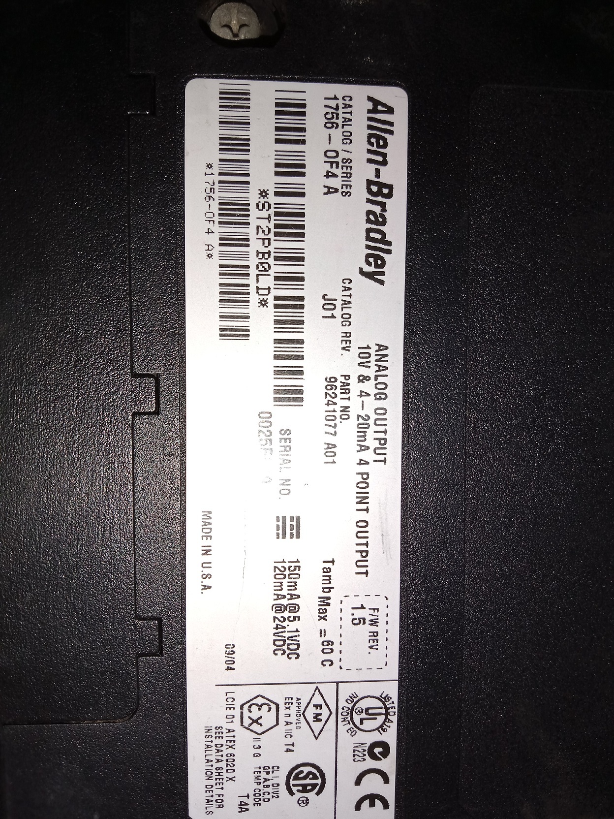 Allen Bradley Analog Output Module 1756-0f4