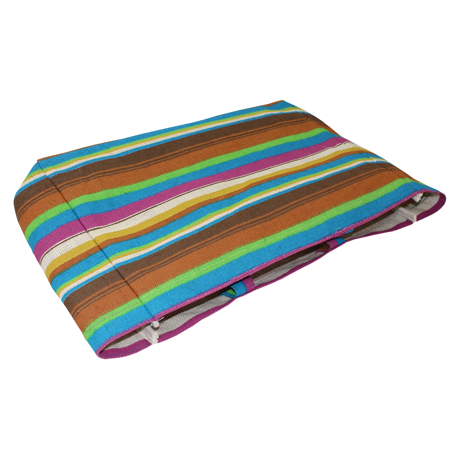 Pp Laminated Jute Bag - 25x35x12 Cm, 7 Color Striped Print, Re-useable Bio-degradable Eco-friendly Material