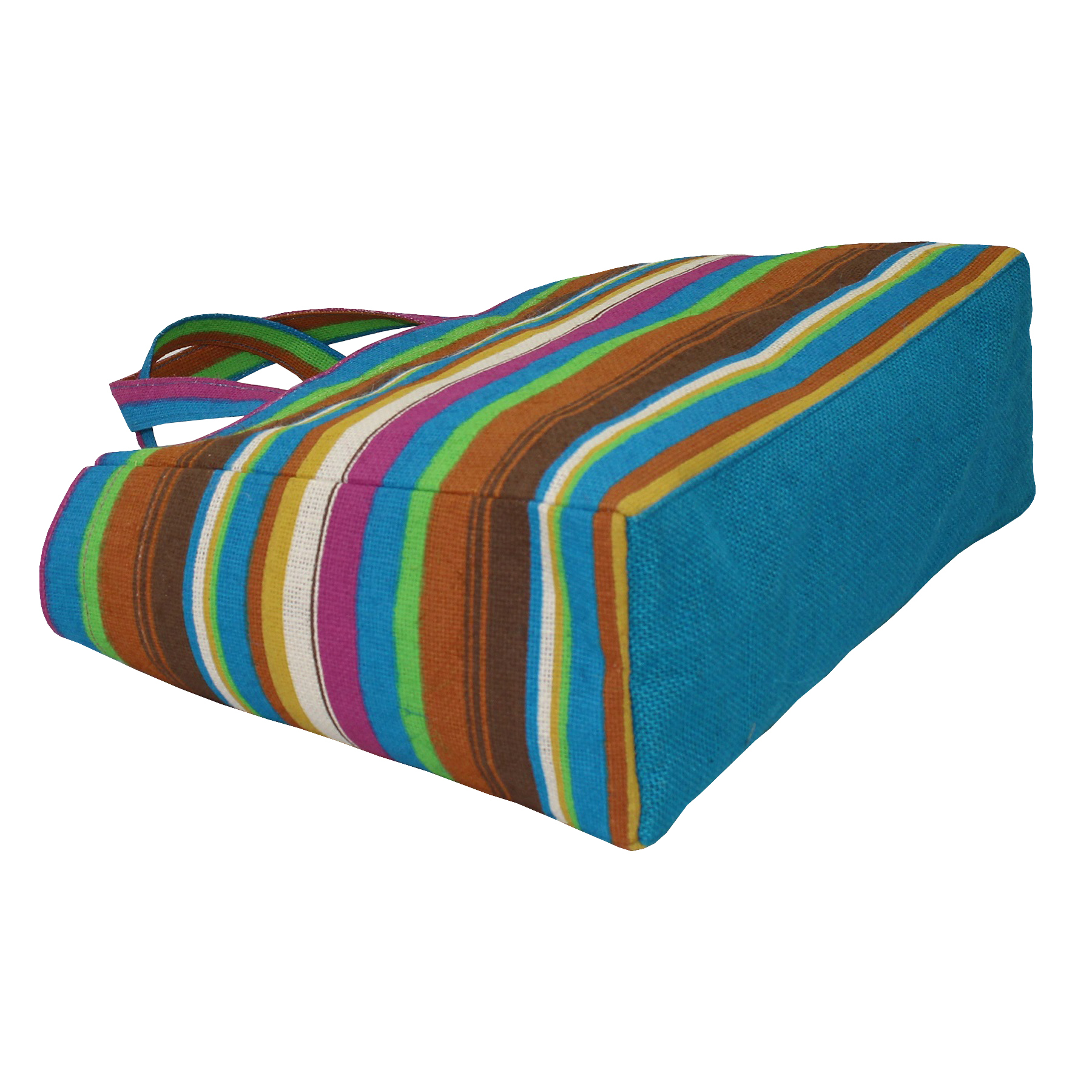 Pp Laminated Jute Bag - 25x35x12 Cm, 7 Color Striped Print, Re-useable Bio-degradable Eco-friendly Material