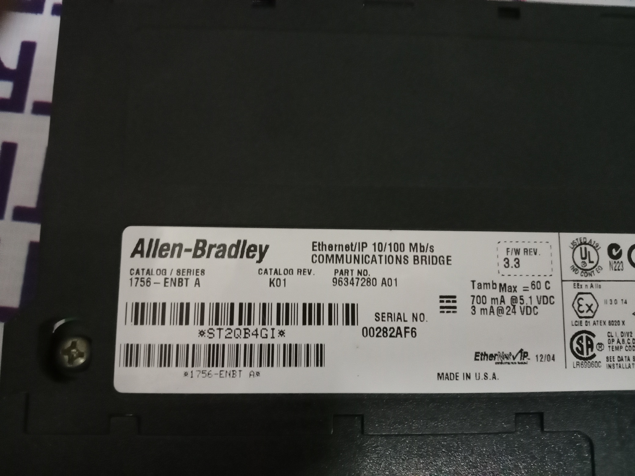 Allen Bradley Bridge Module 1756-enbt