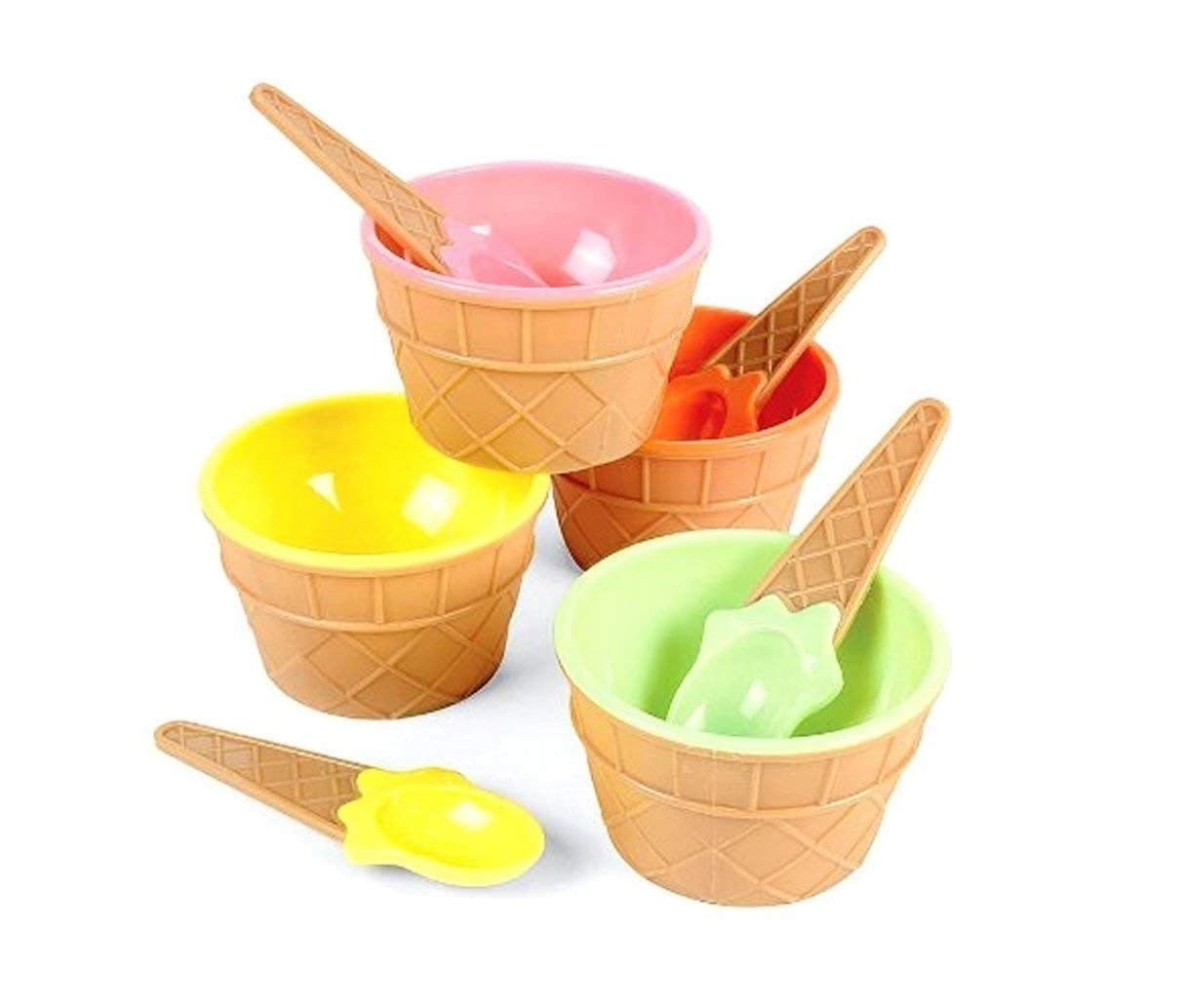 Colorful Set Of Ice Cream Bowl With A Spoon