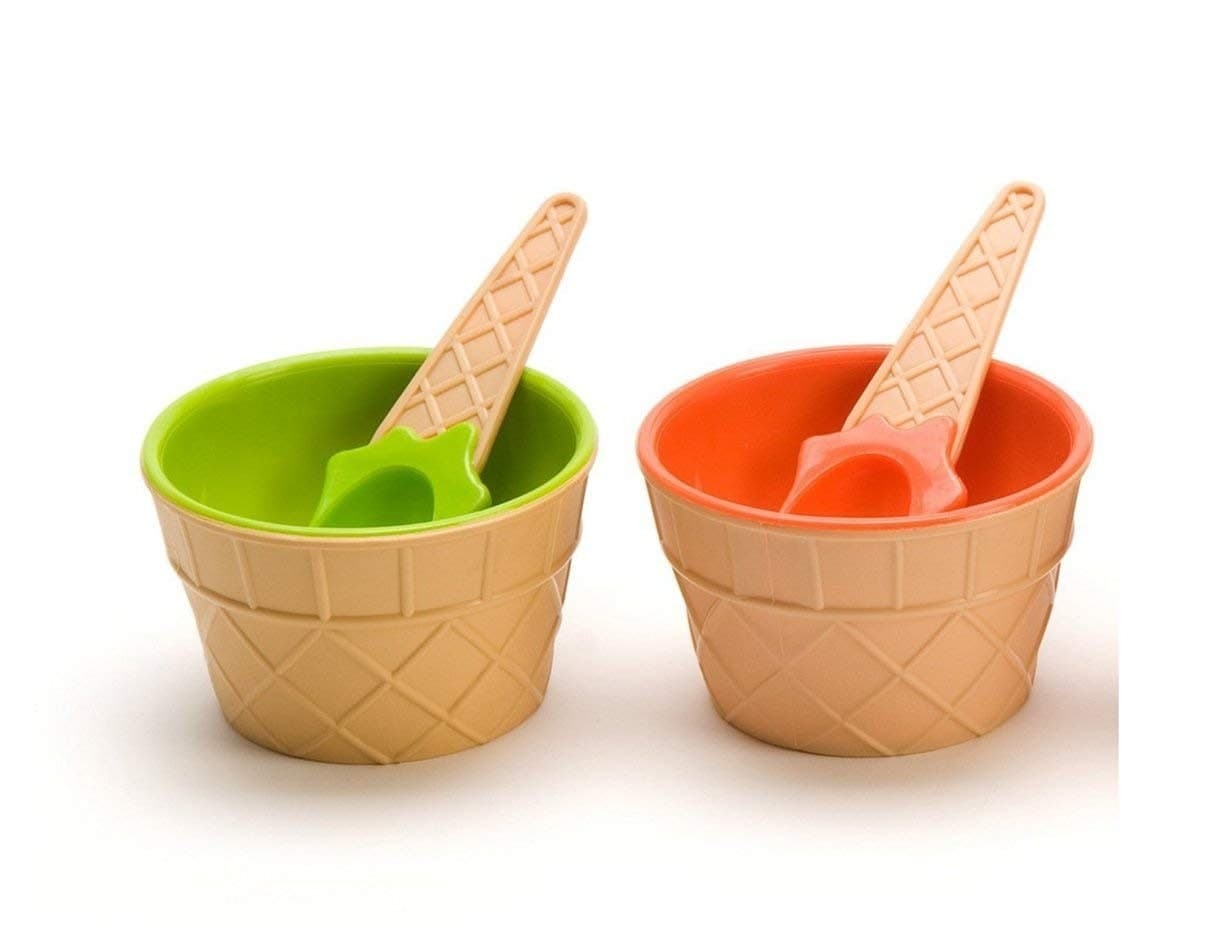 Colorful Set Of Ice Cream Bowl With A Spoon