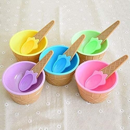Colorful Set Of Ice Cream Bowl With A Spoon