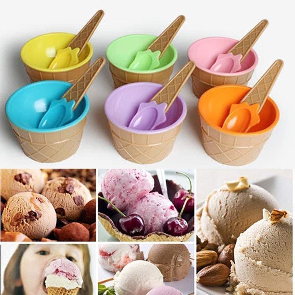 Colorful Set Of Ice Cream Bowl With A Spoon