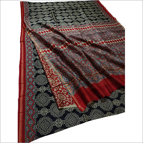 Ladies Chanderi Silk Ajrakh Printed Saree - Color: Different Colors Available