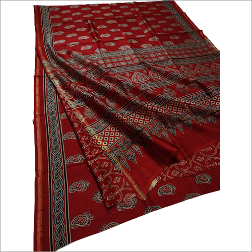 Ladies Chanderi Silk Ajrakh Printed Saree - Color: Different Colors Available