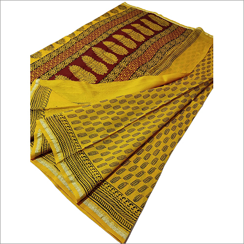 Different Colors Available Ladies Chanderi Silk Handblock Bagh Print Saree